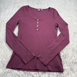 Gap Women's M Burgundy Ribbed Henley Top Preppy Y2K Basic Elena Gilbert